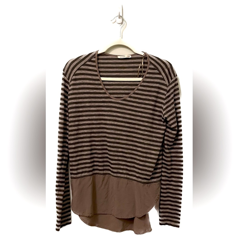 💕 Women’s Zara W/B collection long sleeve mauve/grey striped scooped nec…